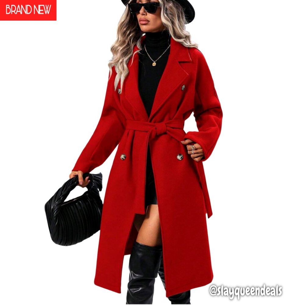 Women's Wool Blend Pea Coat Double Breasted Notch Lapel Trench Coat